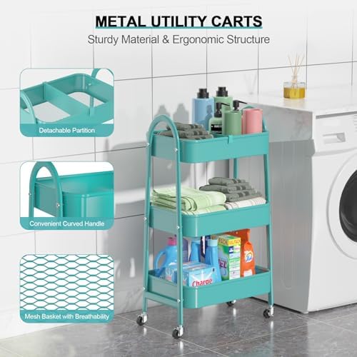 EAGMAK 3 Tier Utility Rolling Cart, Metal Storage Cart - Image 2