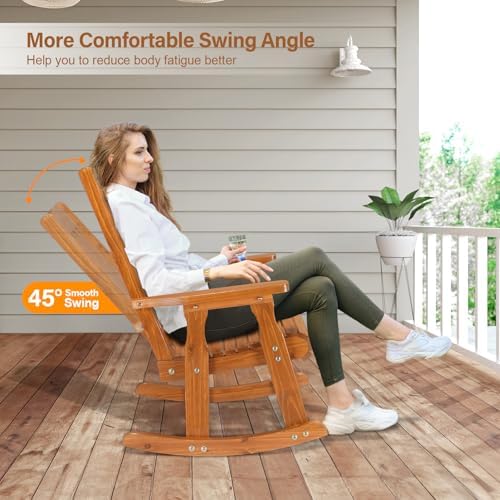 VINGLI Outdoor Rocking Chair, Heavy Duty 600 LBS Wooden Rocker - Image 5