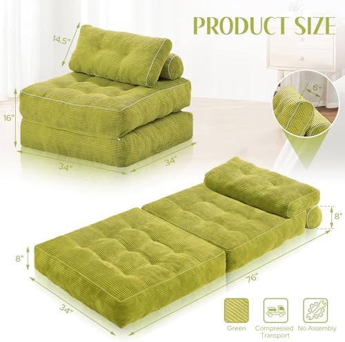 HABUTWAY Folding Sofa Bed, Convertible Sleeper Chair Bed w/2-Pillow & Handle - Image 2