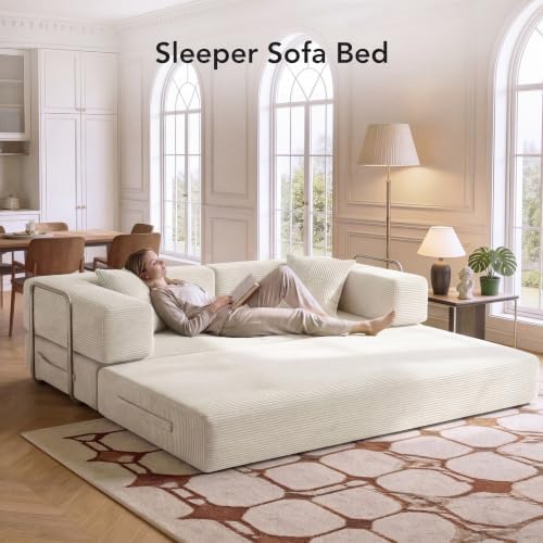 WEUP 5-in-1 Convertible Sofa Bed, Corduroy Floor Sofa Loveseat Sleeper - Image 6