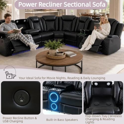 Leather Power Reclining Sectional Sofa Set - Image 5