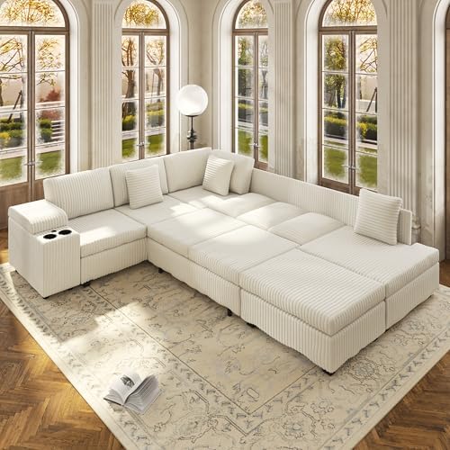 KEIKI 110" L-Shaped Oversized Plush Corduroy Modular Sectional Sofa - Image 3