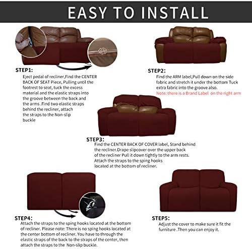 Easy-Going 6 Pieces RV Recliner Loveseat Sofa Slipcover Wine - Image 4