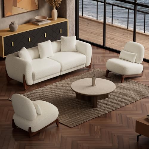 Morden Fort 3 Piece Boucle Sofa Set, Couch & 2 Armless Chairs by MordenFortFurniture