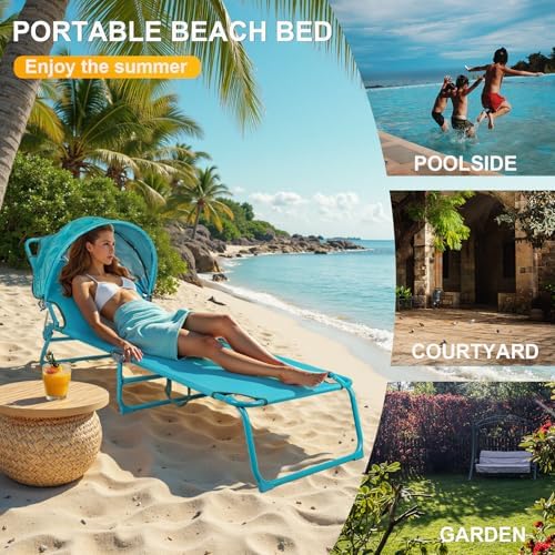 Colorsoul Tanning Chair with Sun Canopy, Adjustable 4-Position Beach Lounge - Image 5