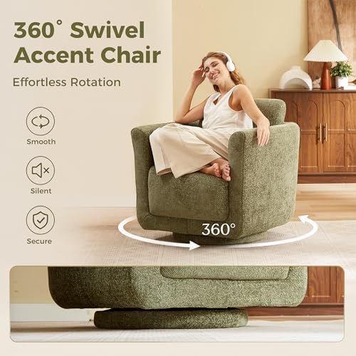 Swivel Accent Chair, Chenille Barrel Chair - Image 4