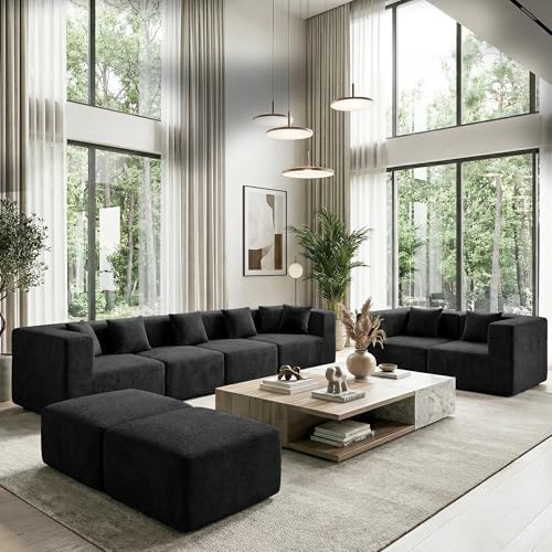 MONVANE Oversized U-Shaped 8 Seat Modular Sectional Sofa, Jet Black - Image 5