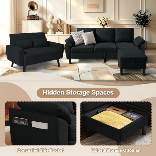 3 Pieces Sofa Set, L Shaped Sectional Couch and Loveseat Set - Image 3