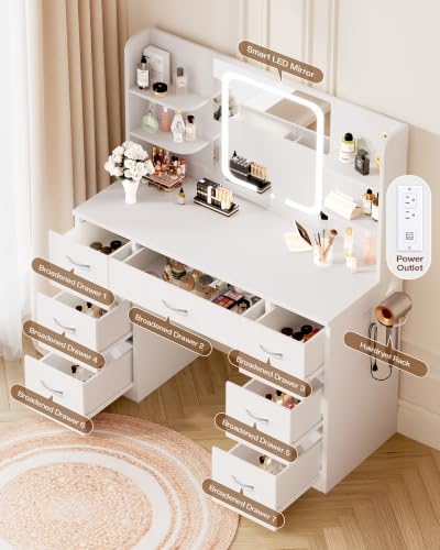 LIVELYGLOW 43" Large White Makeup Vanity Desk - Image 4