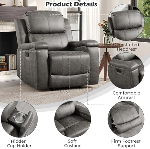 CANMOV Faux Leather Manual Reclining Sofa Furniture Set, 2 Manual Recliner - Image 6