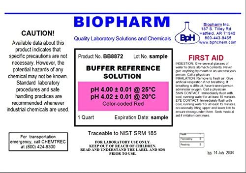 Biopharm pH 4.00 & 7.00 Calibration Buffer 2-Pack, 1 Quart Each - Image 2