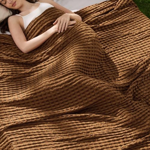 Bedsure Cooling Waffle Blanket for Hot Sleepers, Burnt Orange by BEDSURE
