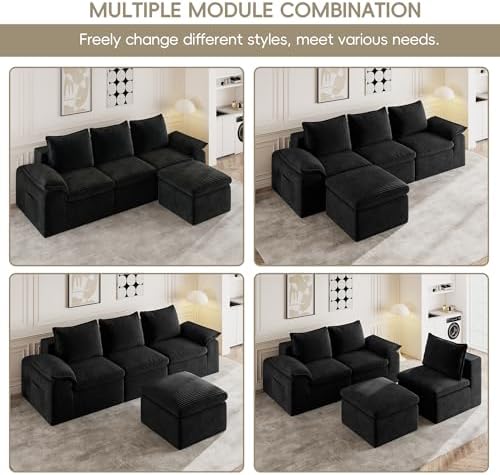 2Pcs Cloud Sectional Couch Sets, Convertible Modular Sofa. Black - Image 5