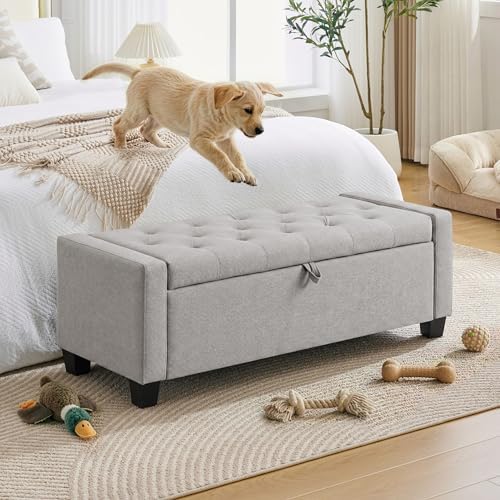 Huatean Home 43" Ottoman with Storage, Light Gray Storage Ottoman Bench - Image 4