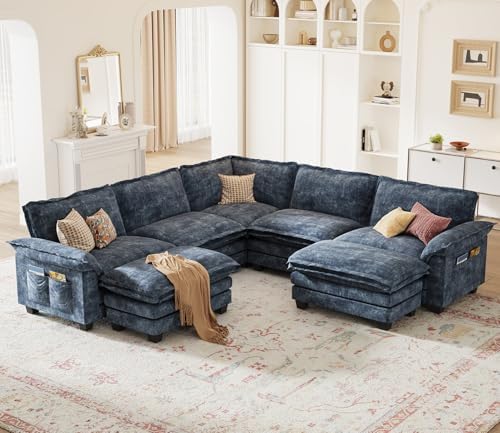 Large V-Shaped Modular Sectional Sofa, 7 Seater Cloud Couch by KKLHome