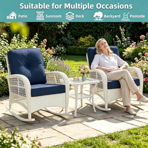 MEETWARM Outdoor Wicker Rocking Chairs Set of 2, Rattan Patio Rocker Chairs - Image 7