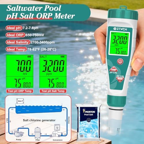 Pool Salinity pH Tester Hydrogen Water Tester, 7 in 1 pH Salt ORP - Image 3