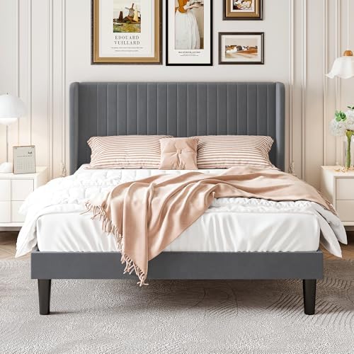 SHA CERLIN Full Size Velvet Bed Frame, Tufted Wingback Headboard - Image 3