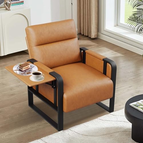 Brown Accent Chair PU Leather Upholstered Armchair - Image 3