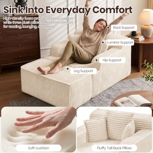 Corduroy Chaise Lounge Chair - Image 5