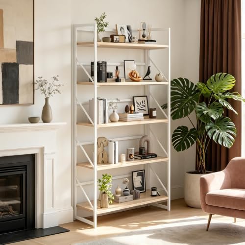 JSB 5 Tier No Assembly Folding Bookshelf, 30.7" Wide Foldable Storage Bookcase - Image 7