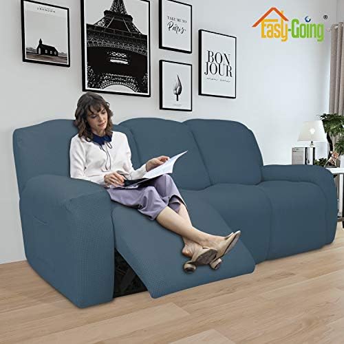 Easy-Going 8 Pieces Recliner Couch Stretch Sofa Slipcover Bluestone - Image 2