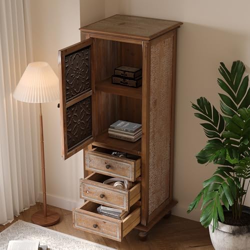 LKTART Solid Wood Tall Accent StorageCabinet, Narrow Carved Sideboard Buffet - Image 5