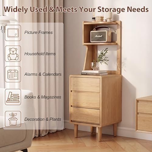 Solid Wood Bookshelf Nightstand Combo, Tall Nightstand - Image 7