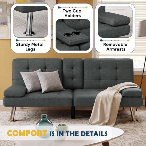 Furmax Linen Futon Sofa Bed, Adjustable Futon Couch - Image 4