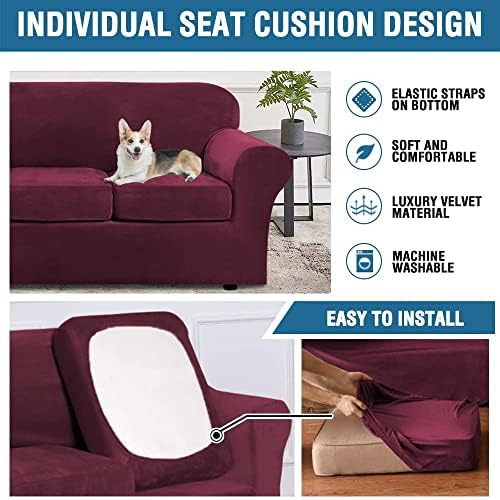 H.VERSAILTEX Real Velvet Plush 3 Piece Stretch Sofa Covers Couch Covers - Image 6