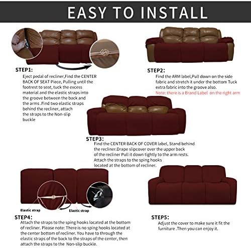Easy-Going 8 Pieces Recliner Couch Stretch Sofa Slipcover Wine - Image 4