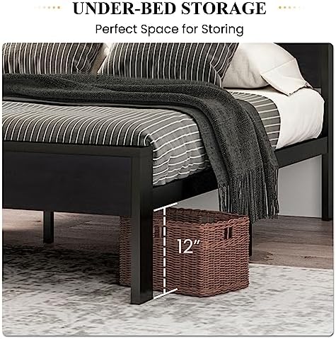 SHA CERLIN Full Size Bed Frame, Wooden Headboard and Footboard - Image 4