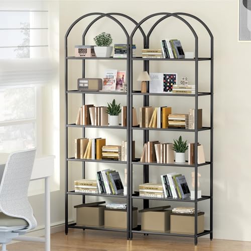 Homhedy 6-Tier Tall Black Bookshelf, Arched Bookcase - Image 4