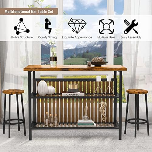 AWQM Kitchen Island with Seating & Storage, Bar Table & Chair Set - Image 5