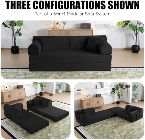 79" Memory Foam Sofa Bed, High Backrest Convertible Futon Boneless Couch - Image 3