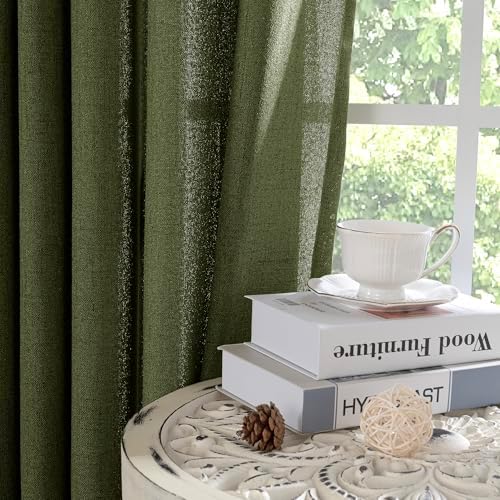 YoungsTex Olive Green Linen Curtains 48 Inch Length, Light Filtering Drapes - Image 6