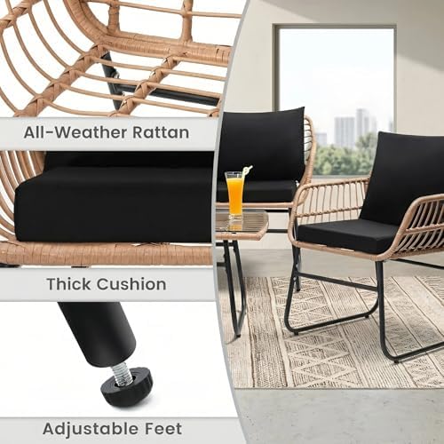 KROFEM 4-Piece Outdoor Patio Furniture Set, Natural/Black - Image 4