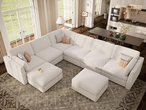 Oversized Modular Sectional Sofa U-Shaped Cloud Couches White - Image 4