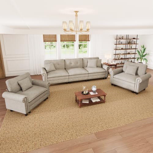 PHI VILLA Modular Sectional Sofa and Cloud Chair Set Living Room 3-Piece by PHIVILLA