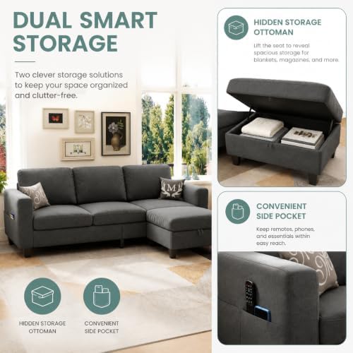 78" Dark Grey L Shaped Sectional Sofa Couch - Image 6