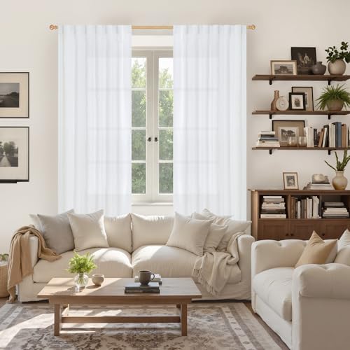 YoungsTex White Linen Curtains 80 Inch Length - Image 2
