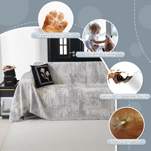 MYSKY HOME Boho Couch Cover for Dogs Washable Grey Abstract Couch Sofa - Image 3