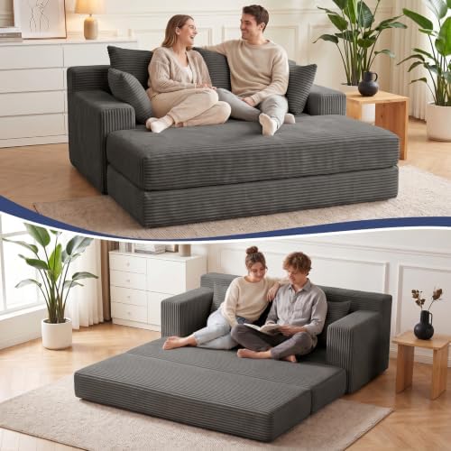 Convertible Sofa Bed with Ottoman, Small Boneless Loveseat Couch by Cidludto