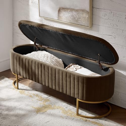 EcoHarbor Living 50.5" Bedroom Velvet Storage Bench, Upholstered End of Bed - Image 2