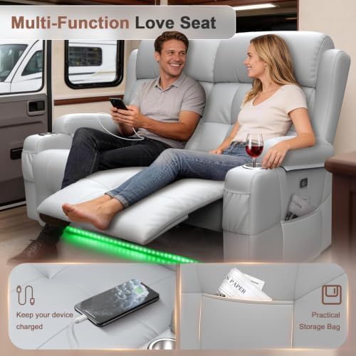 Reclining Loveseat Sofa, RV Loveseats Recliner Sofas Wall Hugger, Double - Image 6