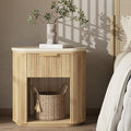Fluted Marble Nightstand w/ drawers 23.6"Large Round Bedside Table Oak by MECHYIN