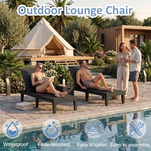 Outdoor Chaise Lounge Chairs Set of 2, 5-Position Adjustable Backrest, - Image 6