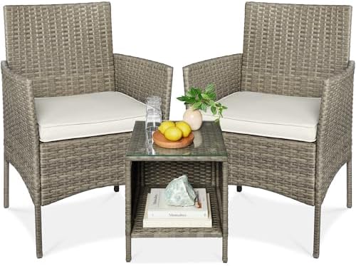 Best Choice Products 3-Piece Outdoor Wicker Conversation Bistro Set, Space by BestChoiceProducts