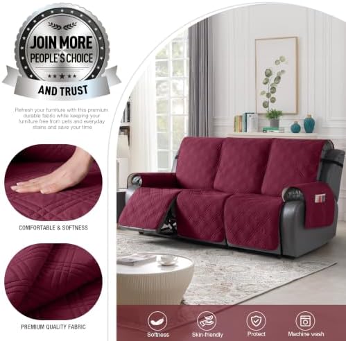 TAOCOCO 100% Waterproof Recliner Sofa Covers 3 Seater, Split Couch Covers - Image 3