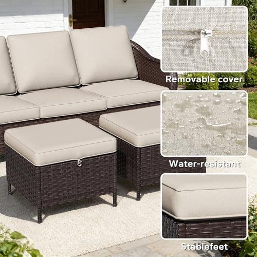 8 Piece Patio Wicker Conversation Set, All-Weather Use Outdoor Wicker Sofa - Image 6